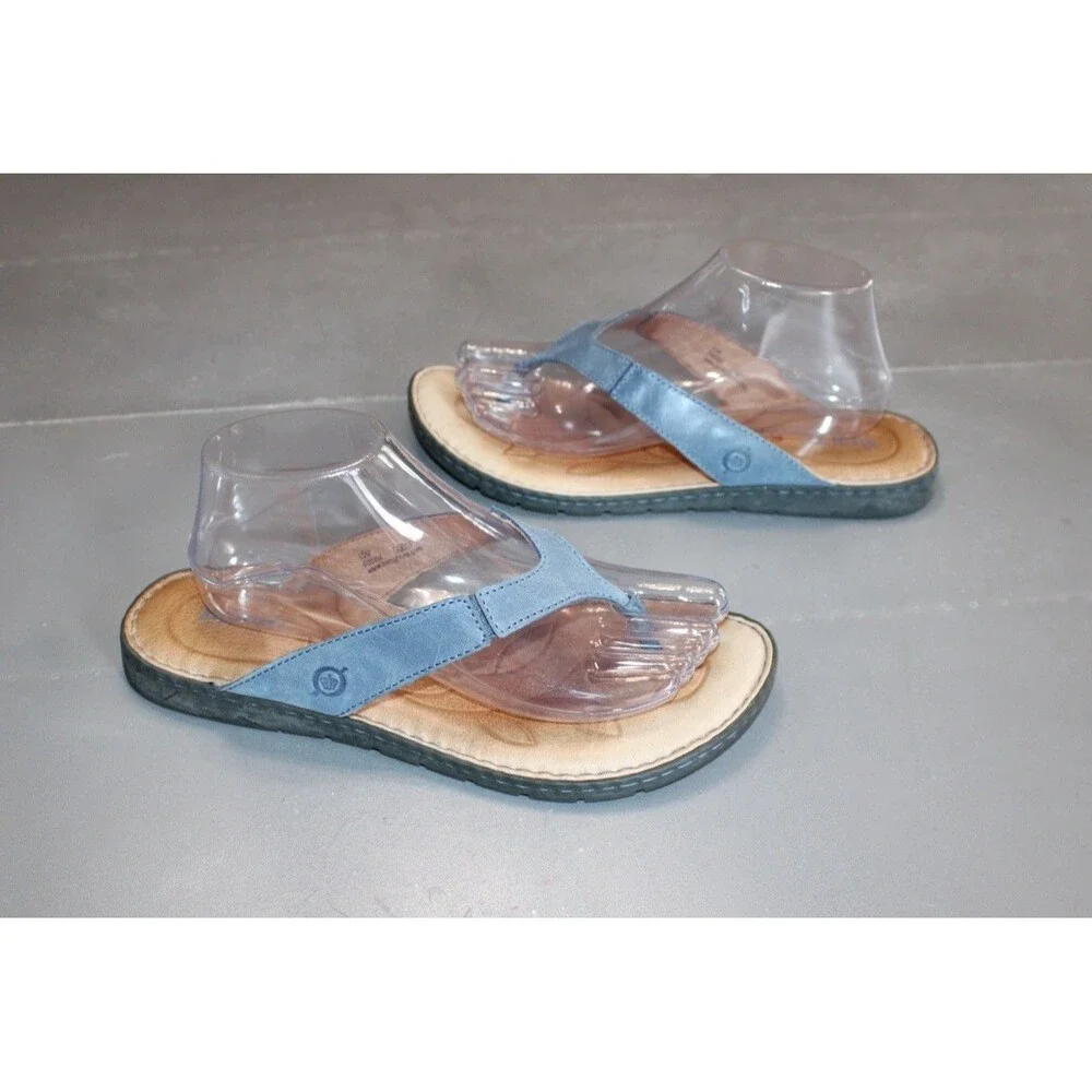 Børn Blue Leather Thong Sandals Womens 10 Comfort Cushioned Slip On Boho Casual